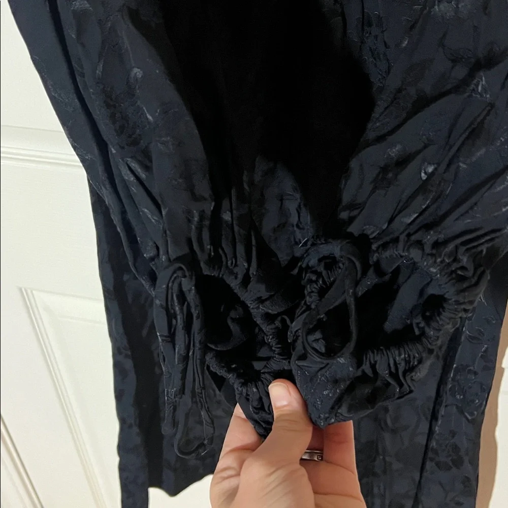 STAUD Black Floral Jacquard Midi Sofia Dress Ruched Bust, Sz 4 - Picture 5 of 15